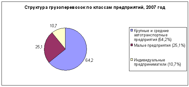 Структура грузоперевозок по класам предприятий в 2007 году